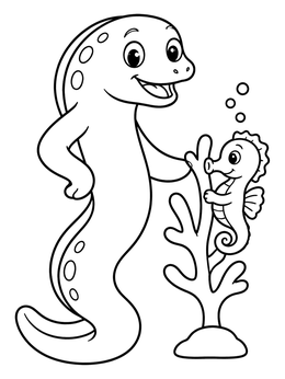 Free printable Friendly Moray Eel And Seahorse coloring page