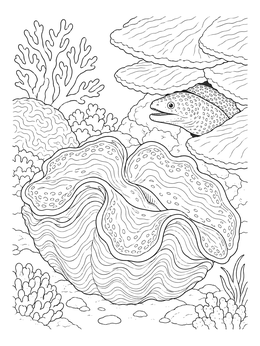 Free printable Giant Clam And Moray Eel coloring page