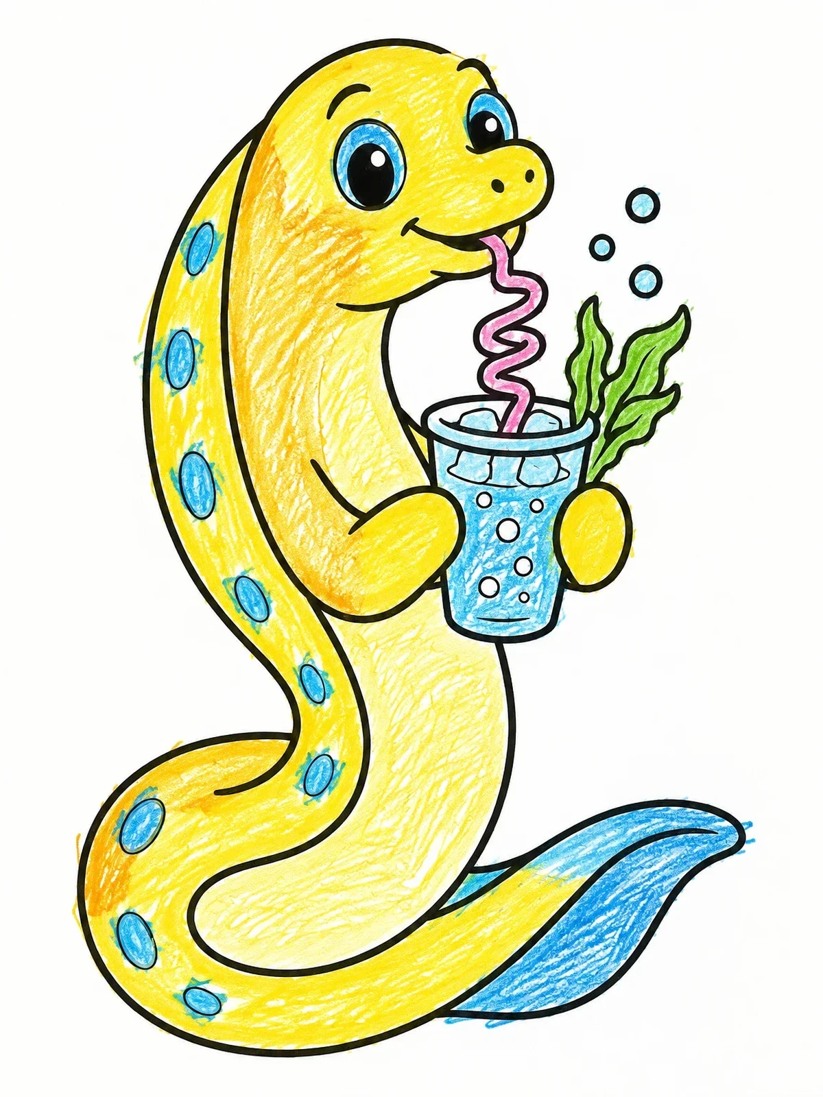 Colored example of the Moray Eel Drinking Kelp Smoothie coloring page