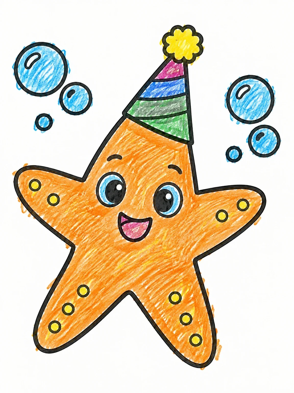 Colored example of the Party Starfish With Festive Hat coloring page