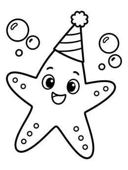 Free printable Party Starfish With Festive Hat coloring page
