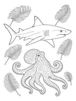 Free printable Reef Shark And Octopus Encounter coloring page
