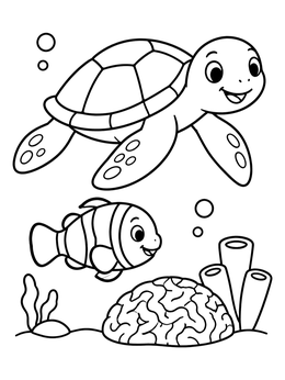 Free printable Sea Turtle And Clownfish Underwater coloring page