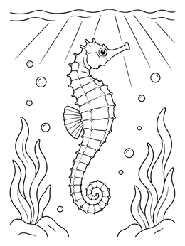 Free printable Seahorse Swimming In Sunlit Water coloring page