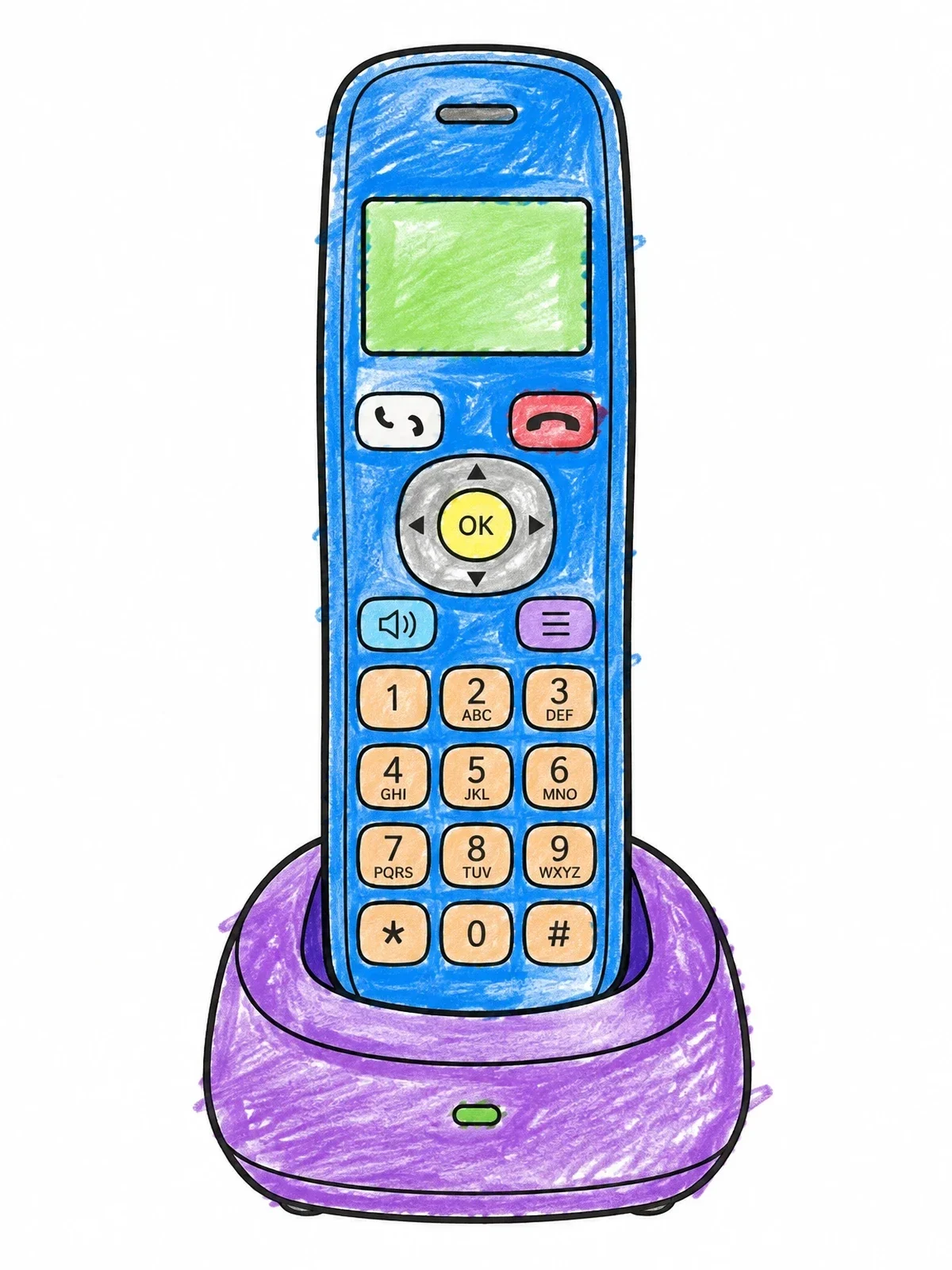 Colored example of the Cordless Phone On Charging Base coloring page