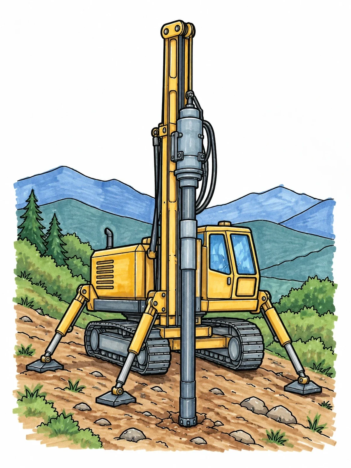 Colored example of the Core Drilling Rig On Hillside coloring page