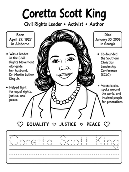 Free printable Coretta Scott King Educational Portrait coloring page