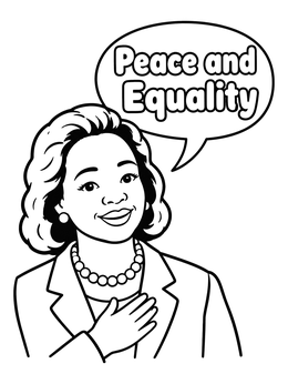 Free printable Coretta Scott King With Peace And Equality Speech Bubble coloring page