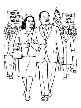 Free printable Coretta Scott King And Martin Luther King March coloring page