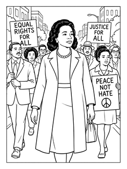 Free printable Coretta Scott King Leading Civil Rights March coloring page