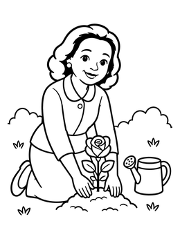 Free printable Coretta Scott King Planting A Rose coloring page