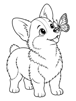 Free printable Cute Corgi Puppy With Butterfly coloring page