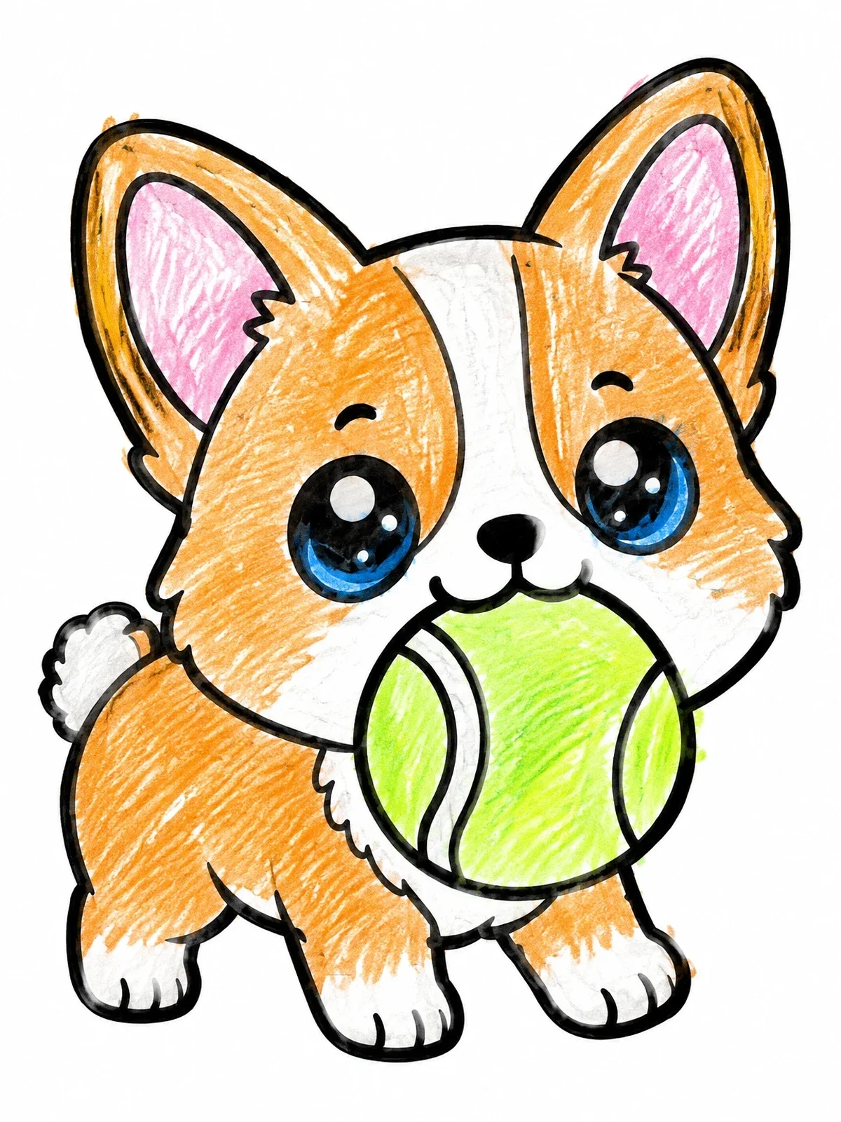 Colored example of the Playful Corgi Puppy With Tennis Ball coloring page