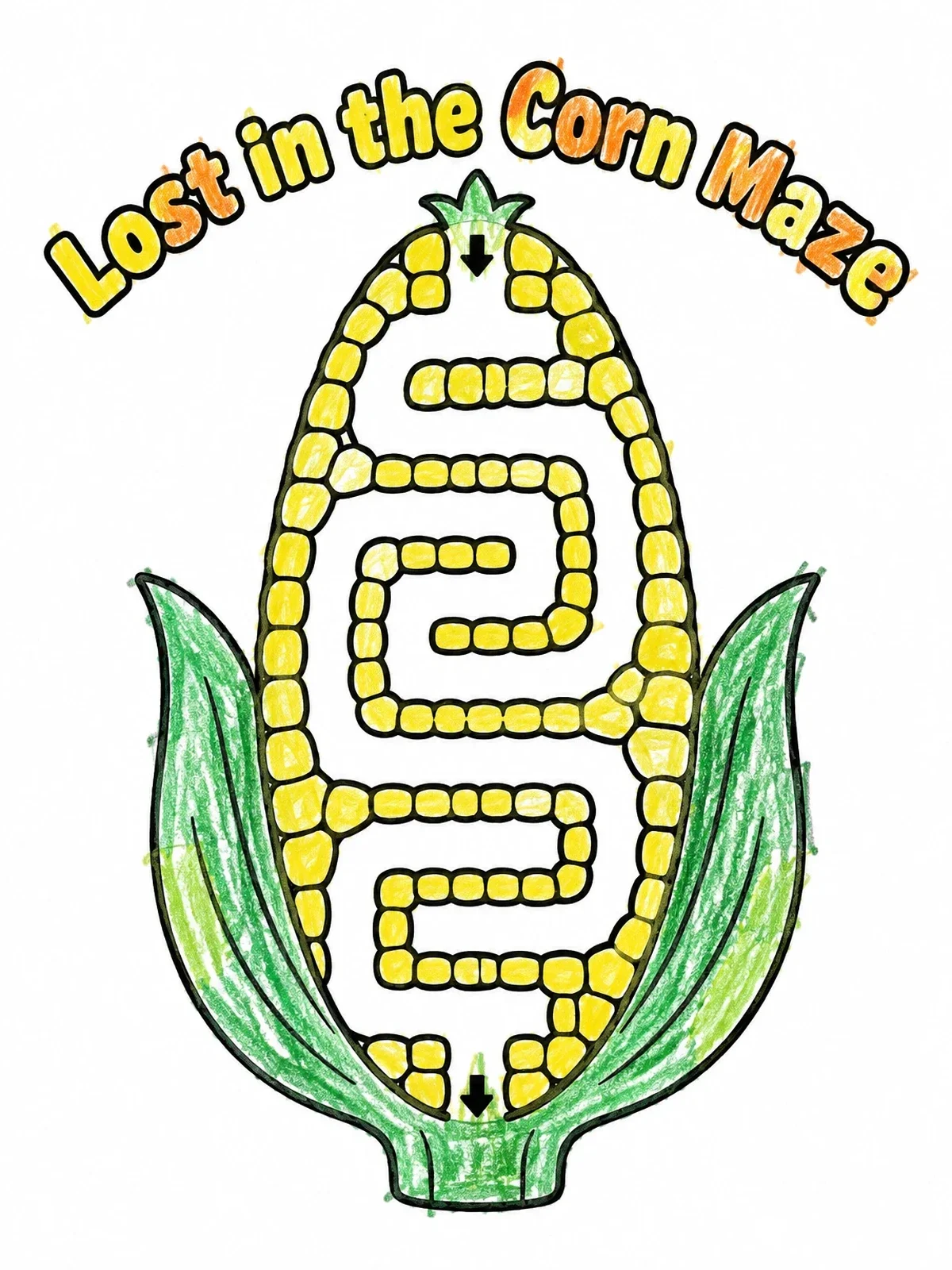 Colored example of the Corn Cob Maze For Kids coloring page