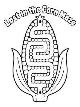 Free printable Corn Cob Maze For Kids coloring page