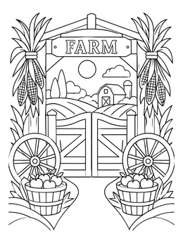 Free printable Harvest Farm Gate Entrance coloring page