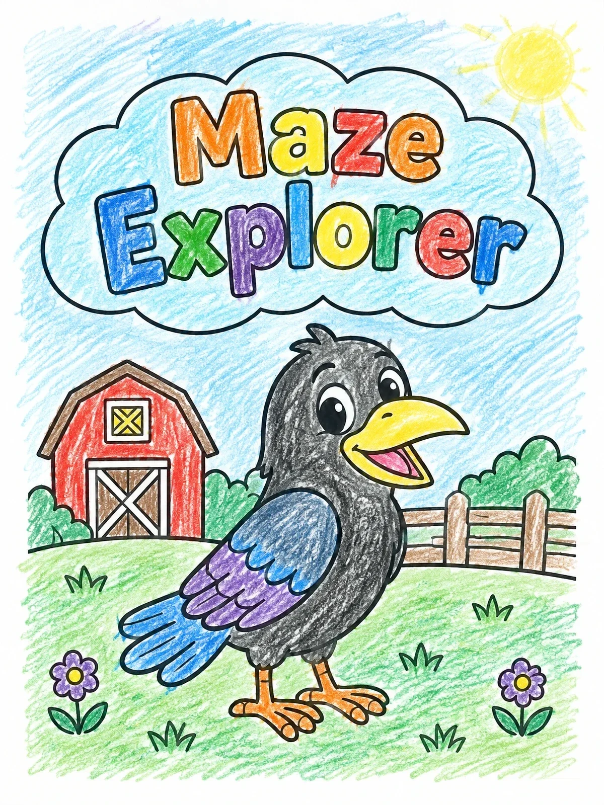 Colored example of the Maze Explorer Farm Crow coloring page