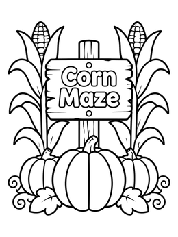 Free printable Corn Maze Sign With Pumpkins coloring page