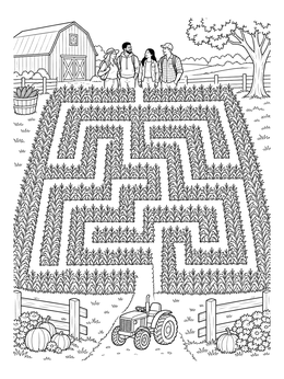 Free printable Cornfield Maze With Tractor And Barn coloring page