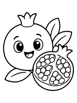 Free printable Happy Pomegranate And Slices coloring page