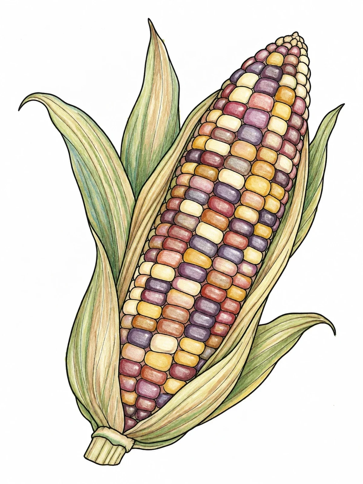 Colored example of the Harvest Flint Corn On The Cob coloring page