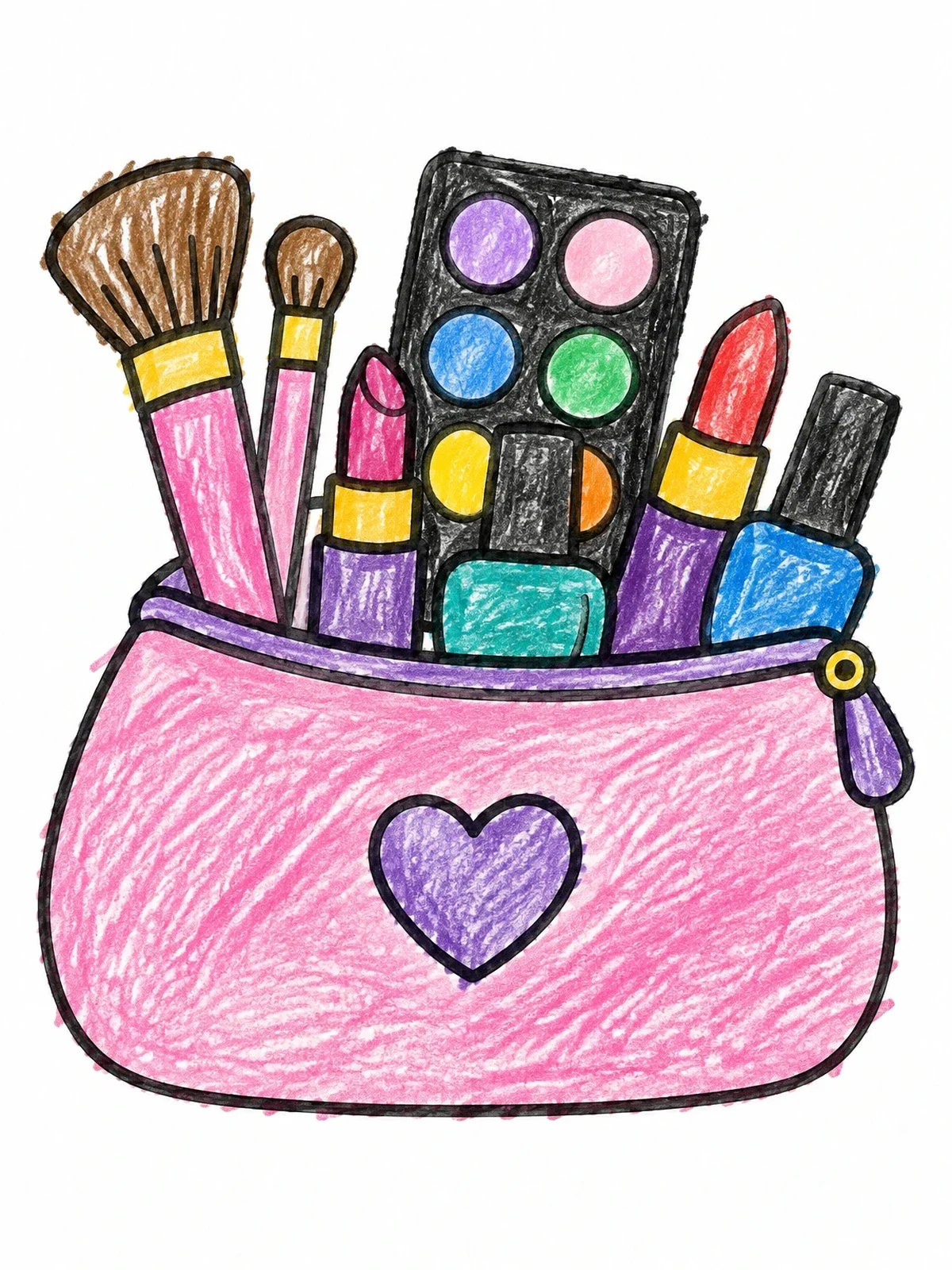 Colored example of the Cosmetic Bag With Makeup Essentials coloring page