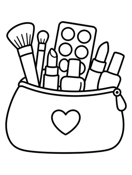 Free printable Cosmetic Bag With Makeup Essentials coloring page