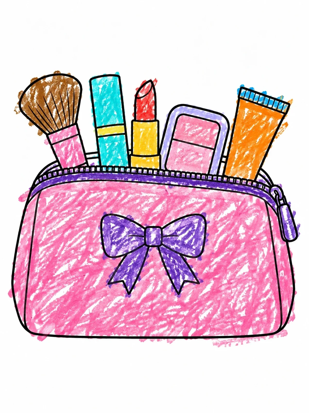 Colored example of the Cosmetics Bag With Makeup Essentials coloring page