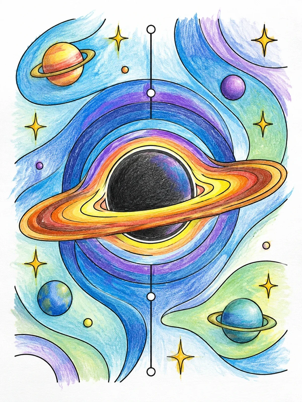 Colored example of the Cosmic Black Hole With Accretion Disk coloring page
