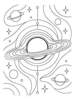 Free printable Cosmic Black Hole With Accretion Disk coloring page