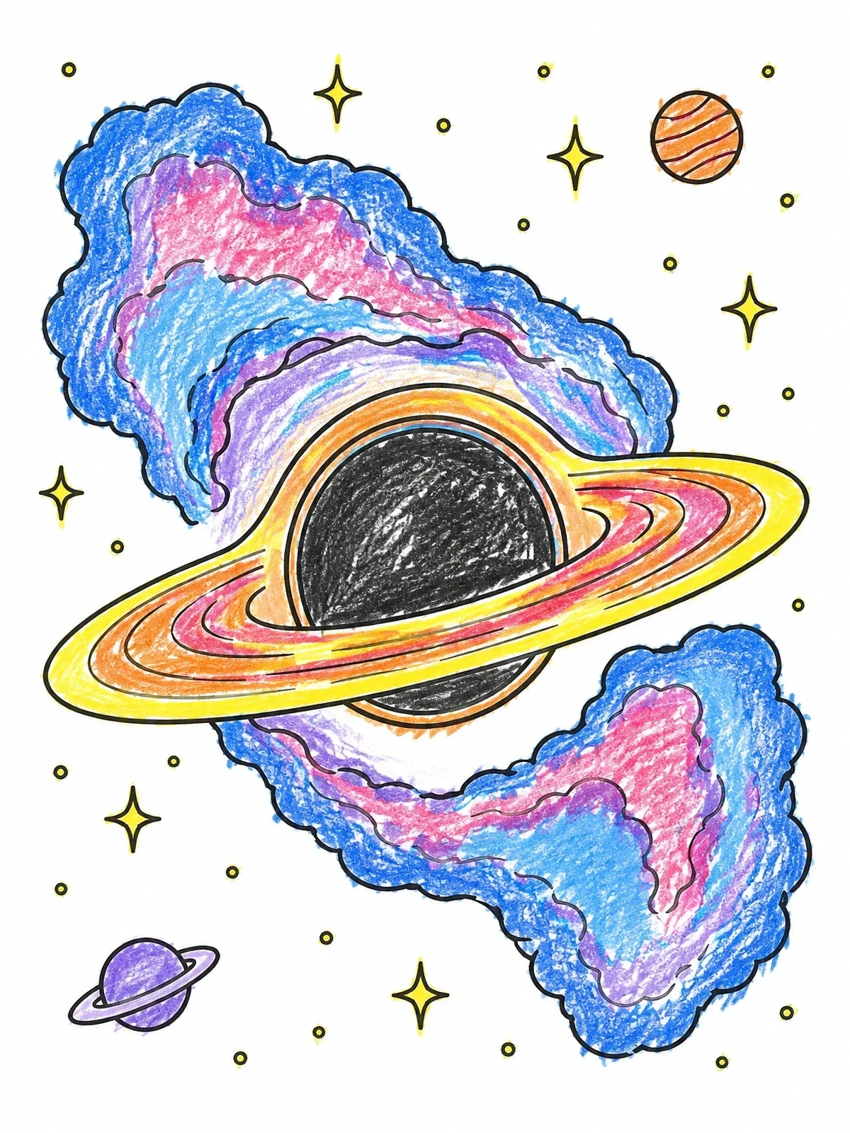 Colored example of the Cosmic Black Hole In Deep Space coloring page