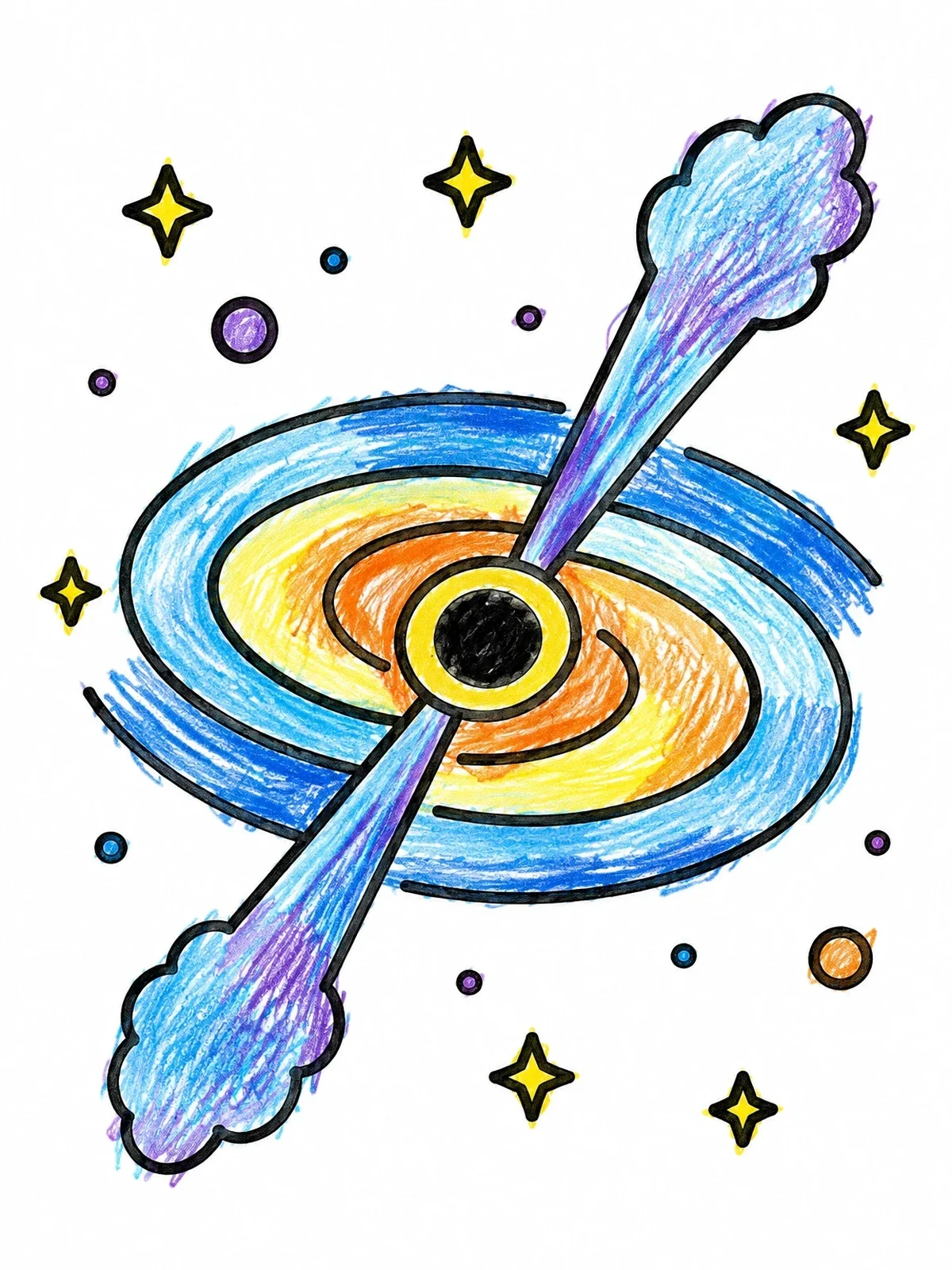Colored example of the Cosmic Black Hole With Jets coloring page