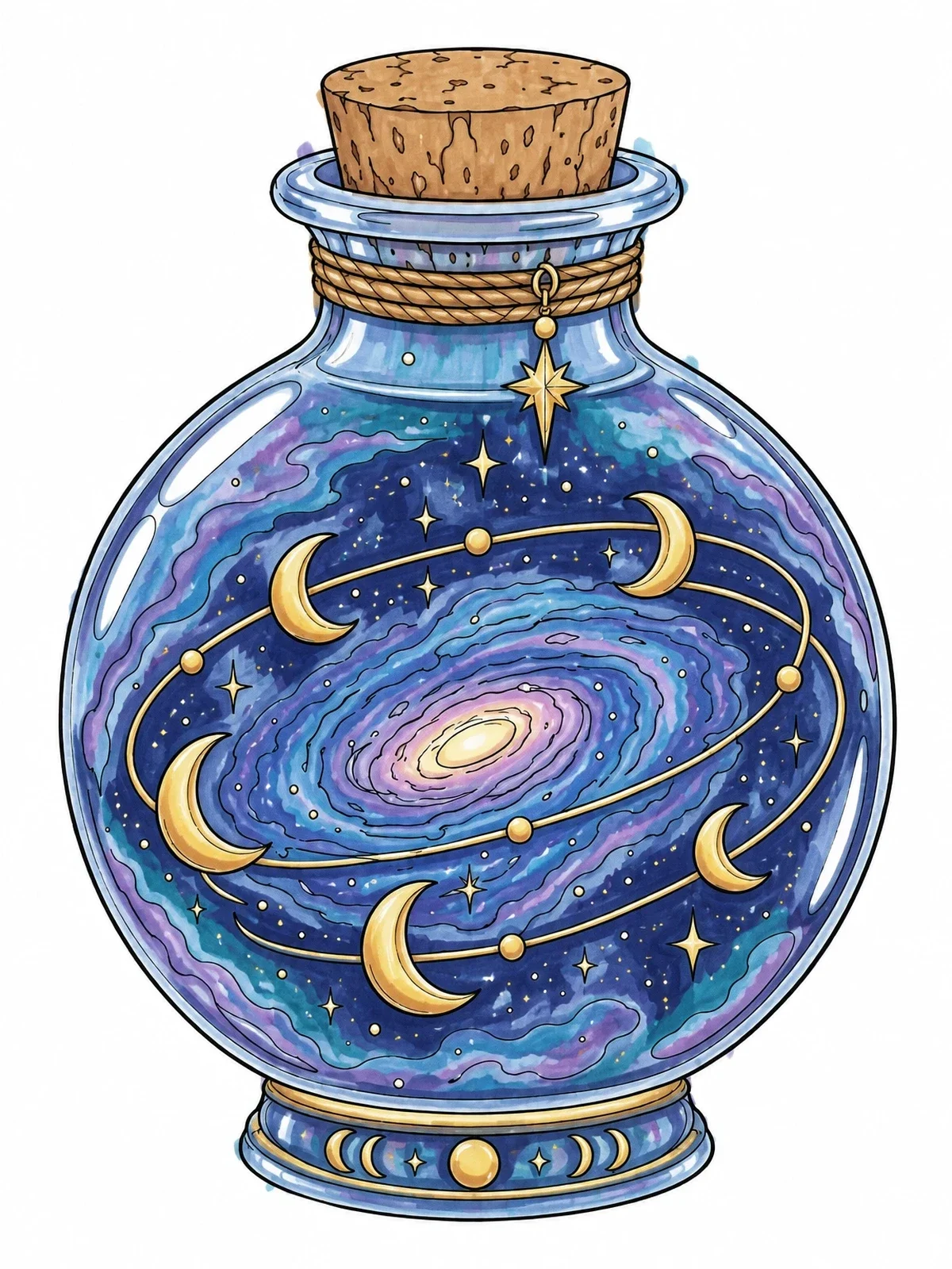 Colored example of the Cosmic Galaxy In A Potion Bottle coloring page
