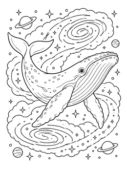 Free printable Cosmic Whale Gliding Through Space coloring page