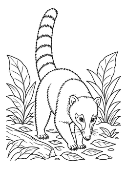 Free printable Coati Foraging On Rainforest Floor coloring page