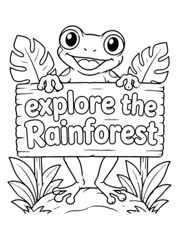 Free printable Cute Tree Frog With Rainforest Sign coloring page