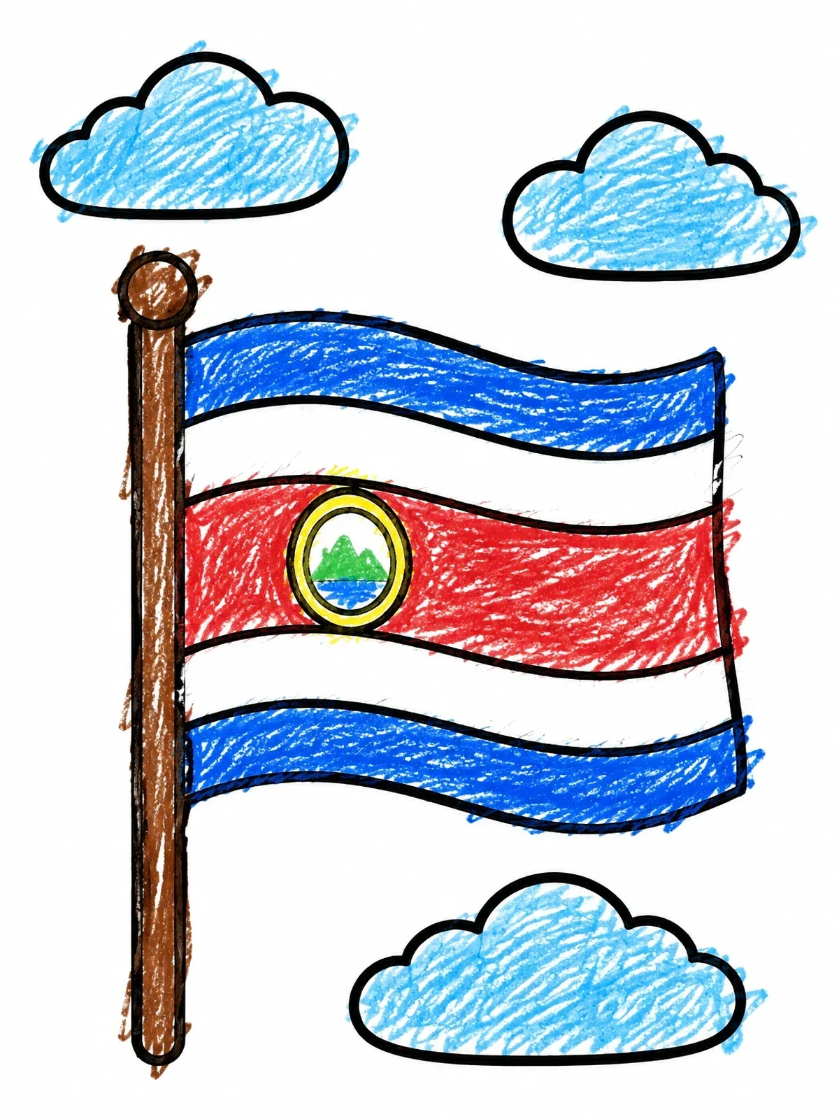 Colored example of the Costa Rica Flag In The Sky coloring page