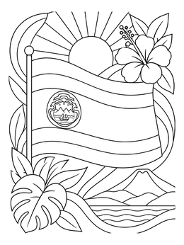 Free printable Costa Rica Flag With Tropical Nature coloring page