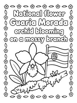 Free printable Guaria Morada Orchid With Costa Rica Flag coloring page