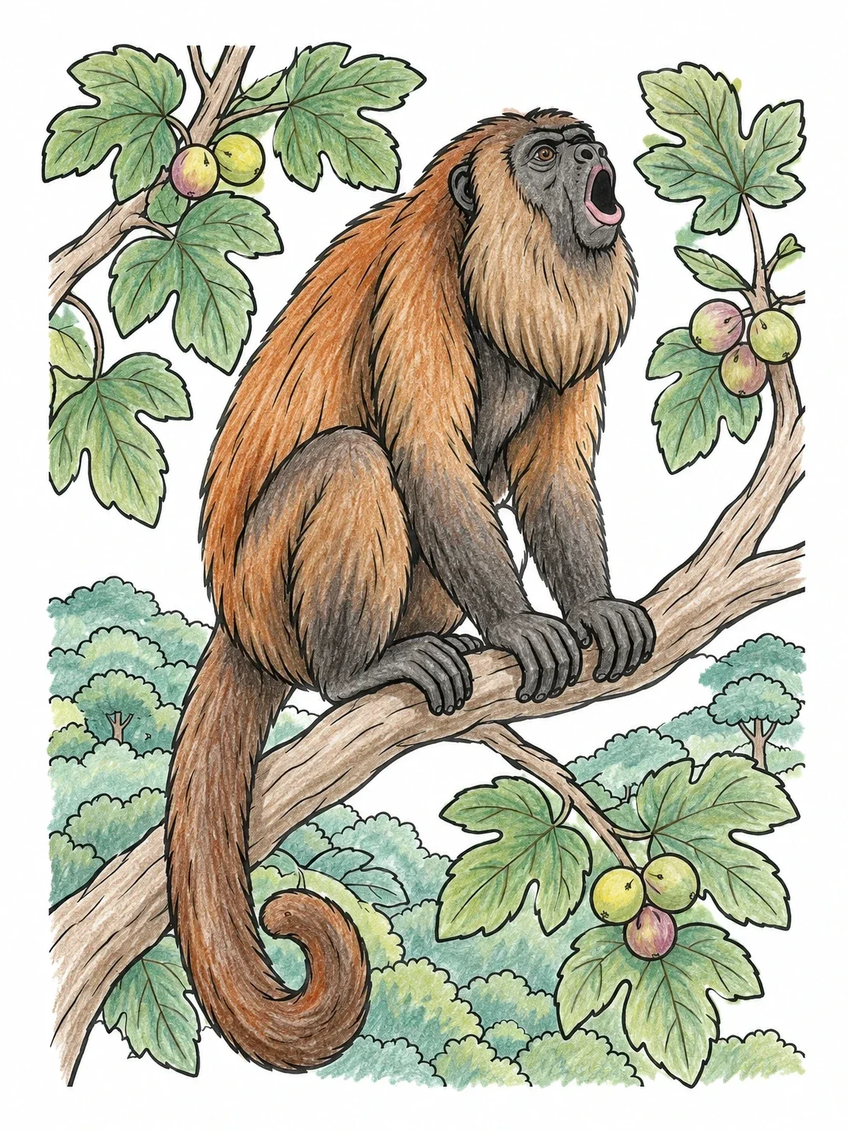 Colored example of the Howler Monkey In A Fig Tree coloring page
