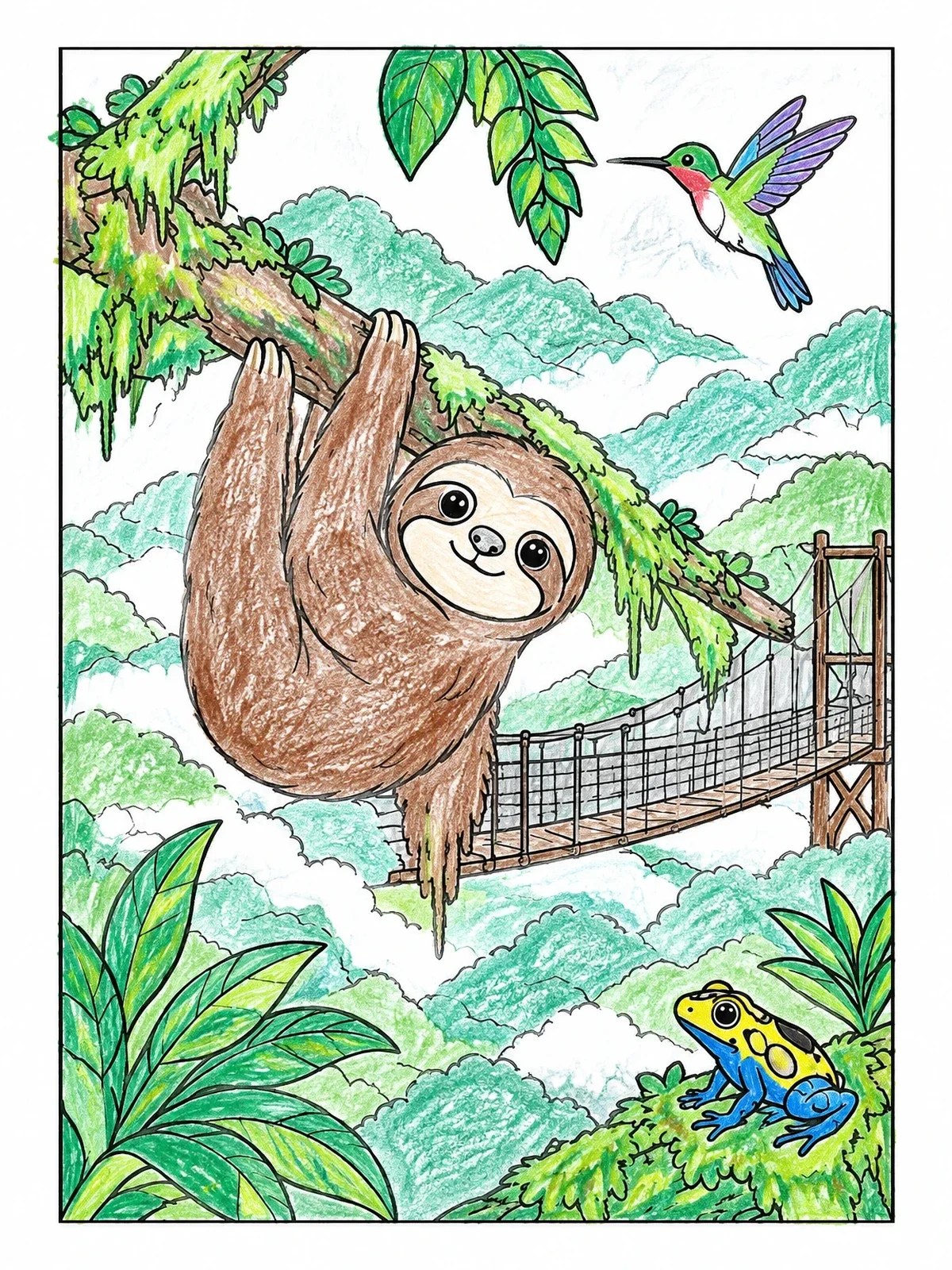 Colored example of the Monteverde Cloud Forest Sloth Adventure coloring page