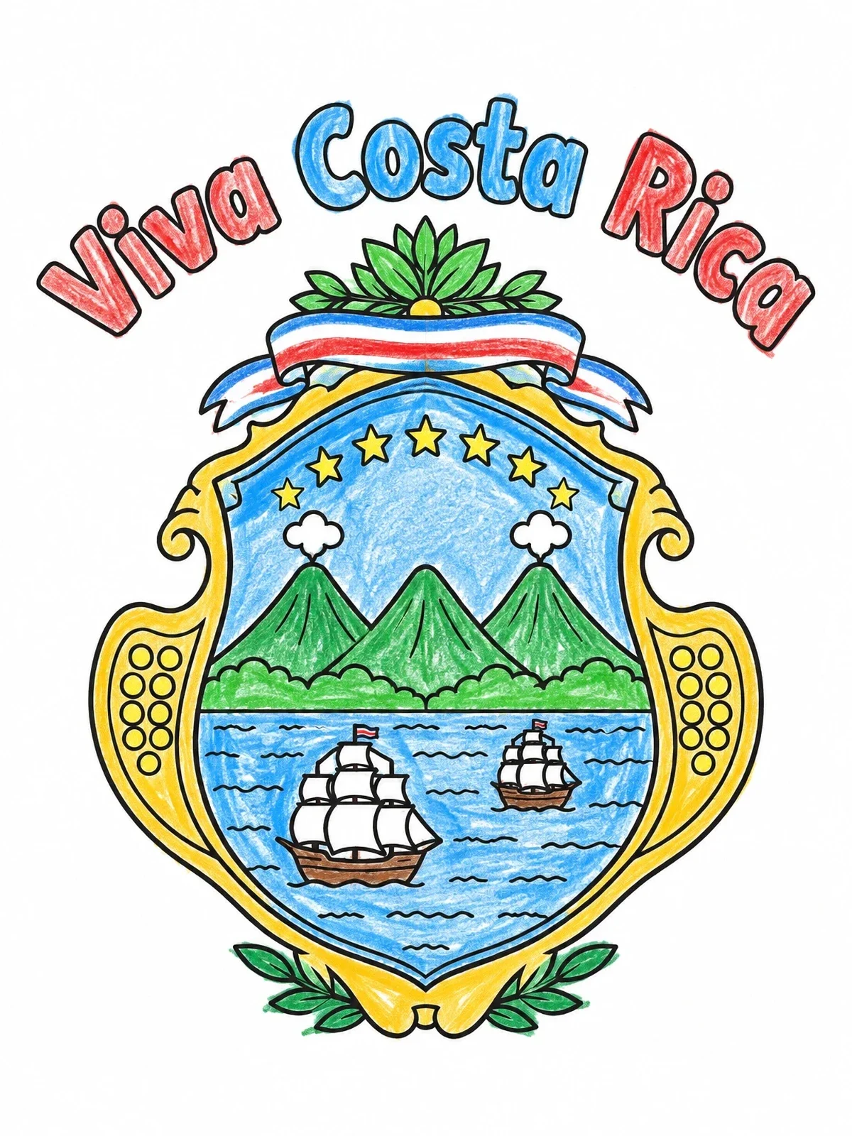 Colored example of the Costa Rica Coat Of Arms coloring page