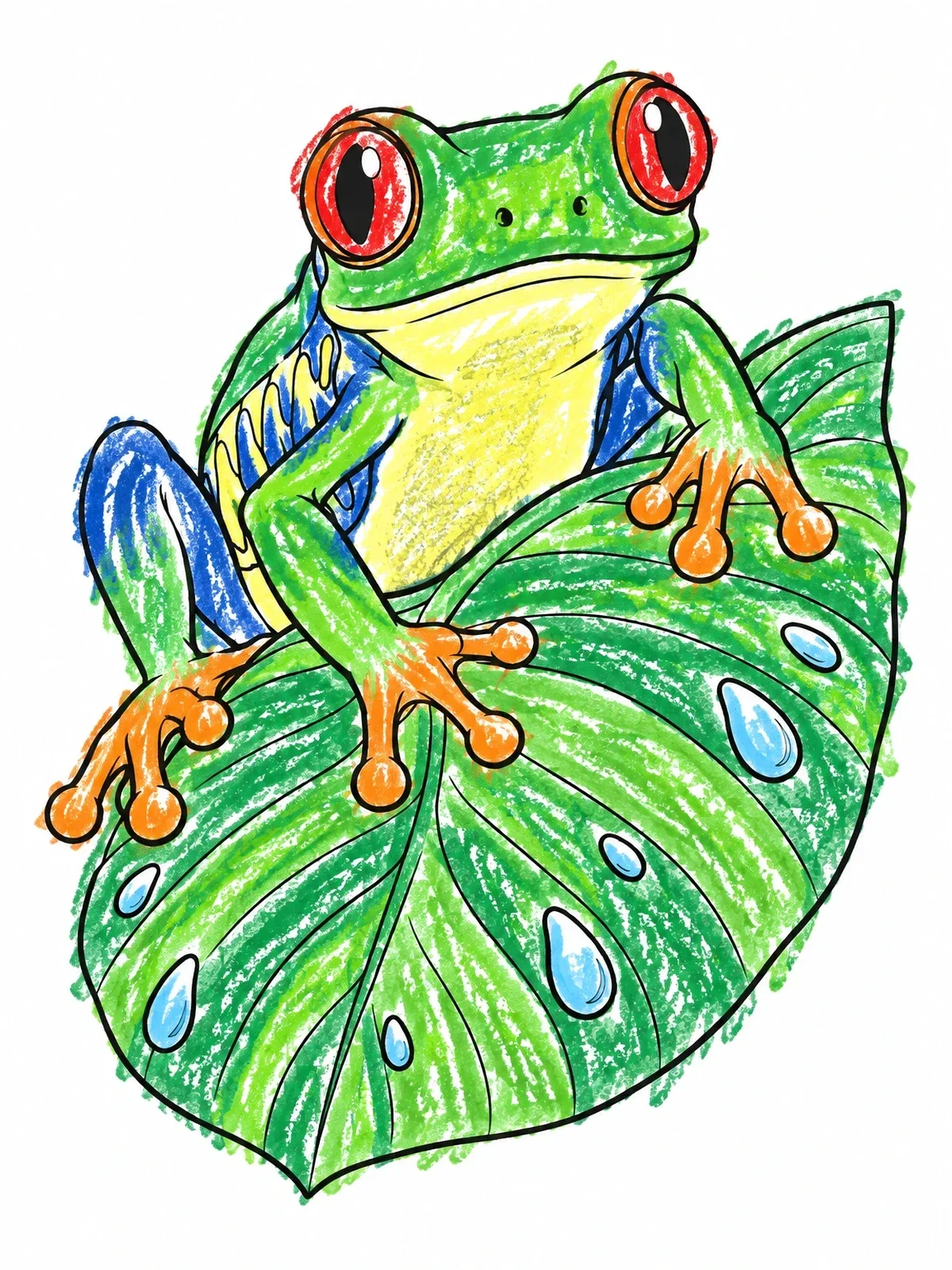 Colored example of the Tree Frog On Rainforest Leaf coloring page