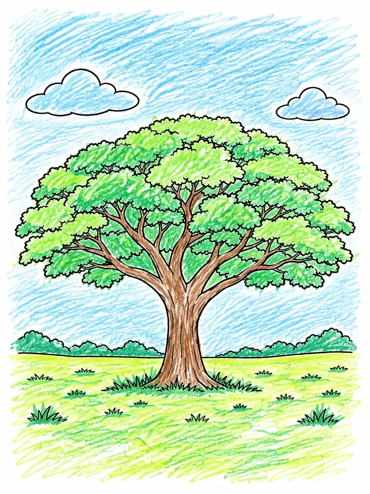 Colored example of the Costa Rican Guanacaste Tree In Meadow coloring page