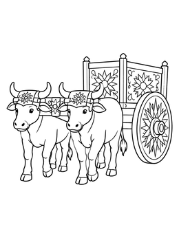 Free printable Costa Rican Oxen And Decorated Cart coloring page