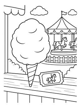 Free printable Cotton Candy By The Carousel coloring page