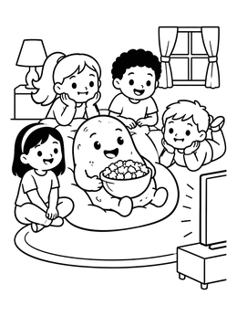 Free printable Couch Potato Watching Movie With Friends coloring page