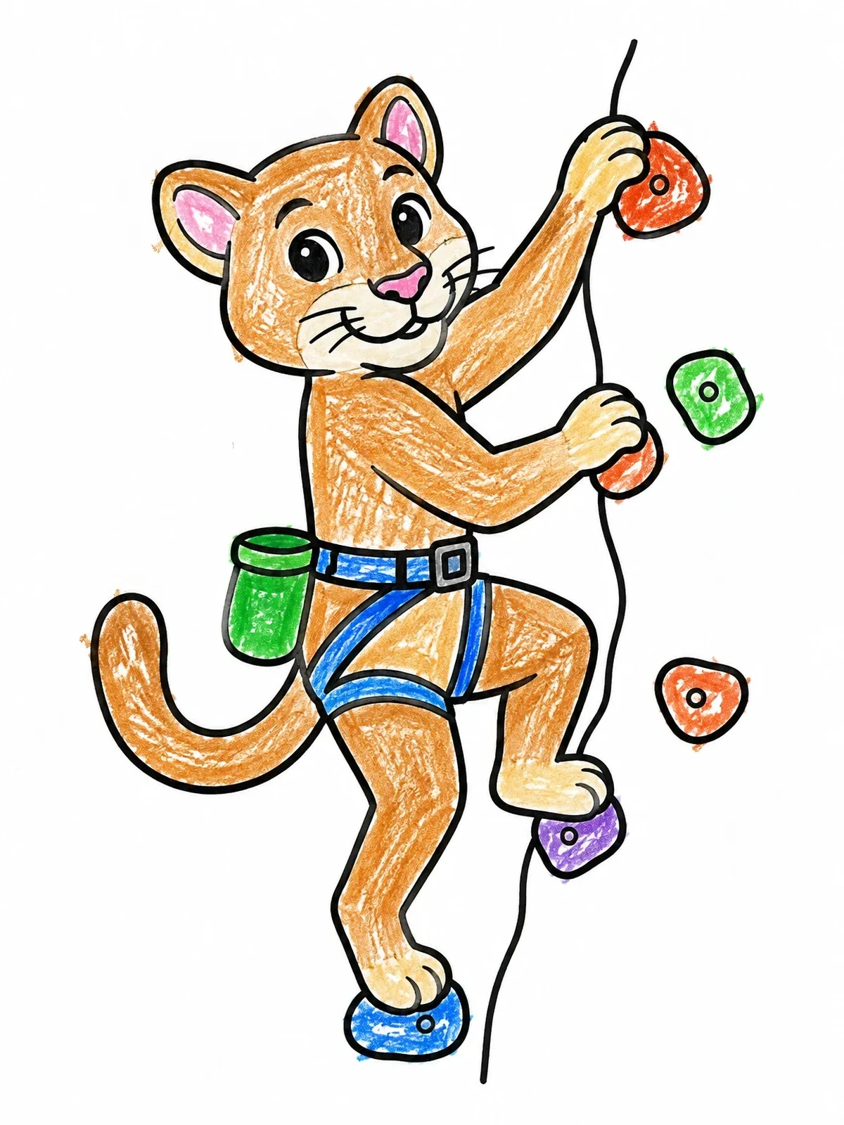 Colored example of the Cougar Climbing An Indoor Wall coloring page