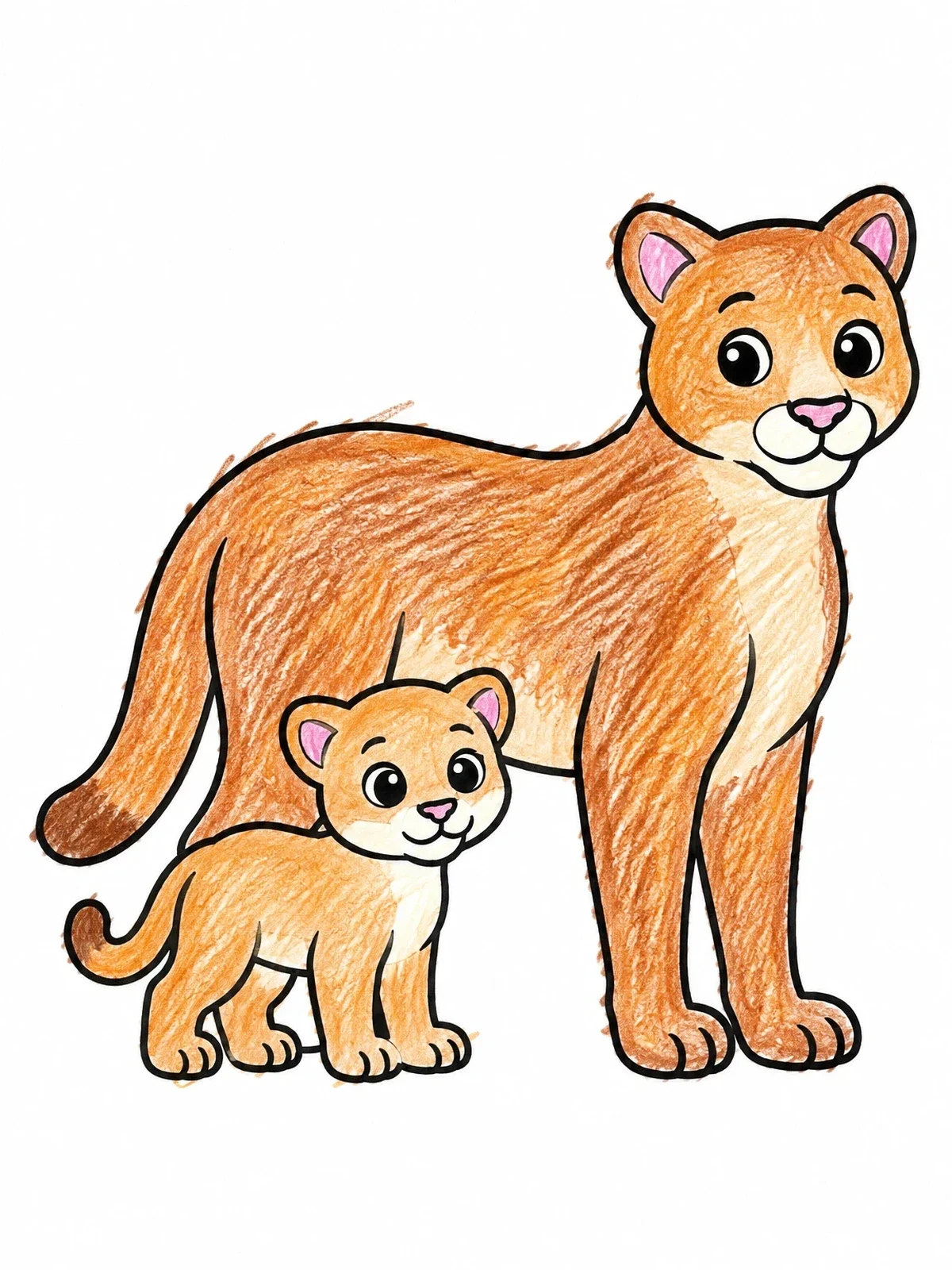 Colored example of the Cougar Mother And Cute Cub coloring page