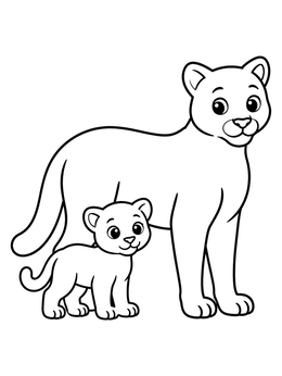 Free printable Cougar Mother And Cute Cub coloring page
